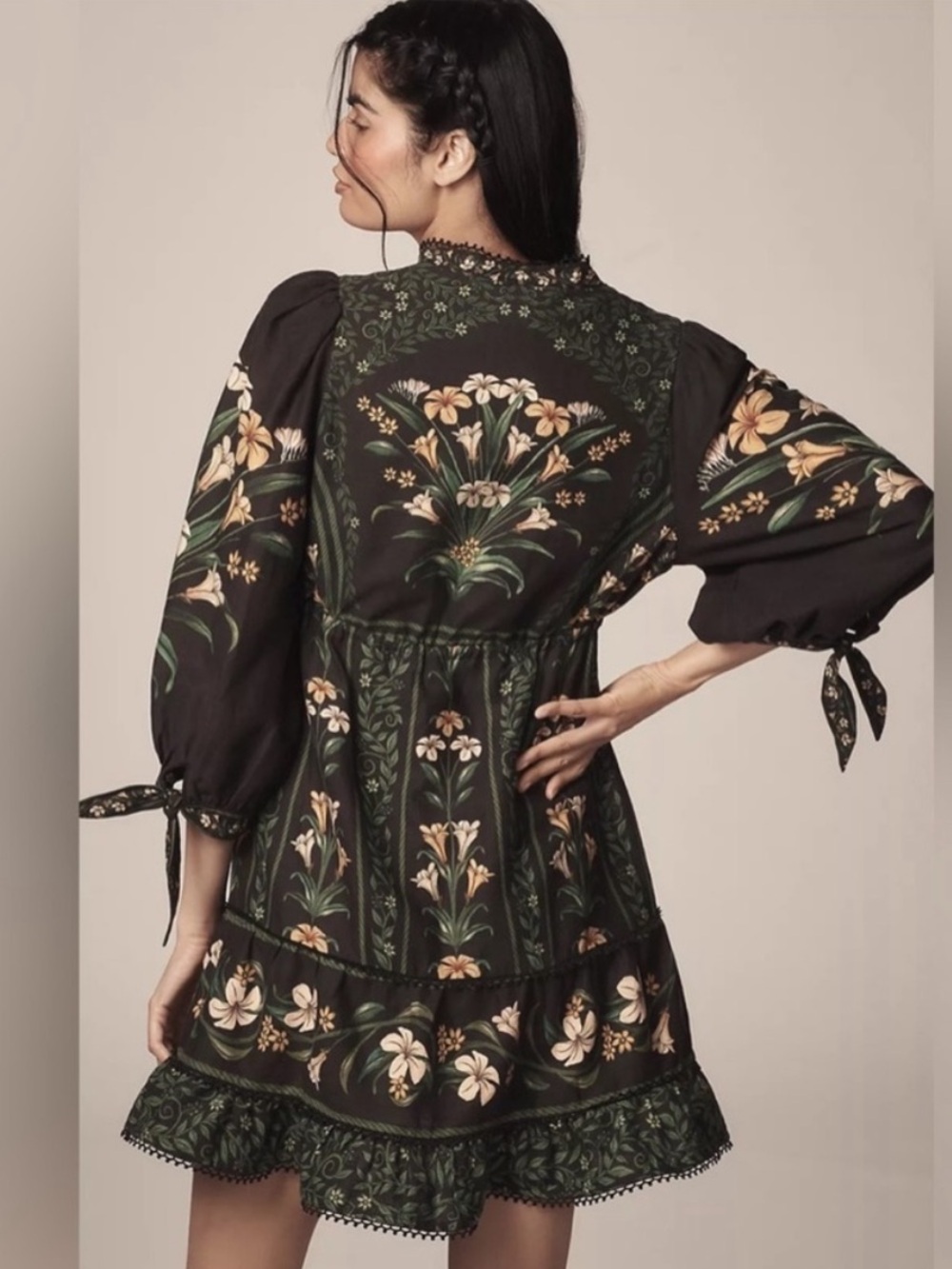 FARM Rio Black Flowers Arch Lenzing Ecovero Euroflax Mini Dress - Picture 5 of 11